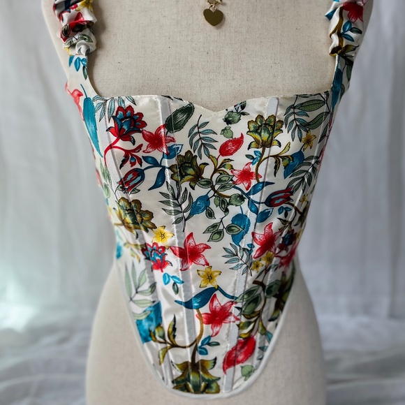 White Silk Corset Top - Handmade Floral Corset for Women - Picture 1 of 8